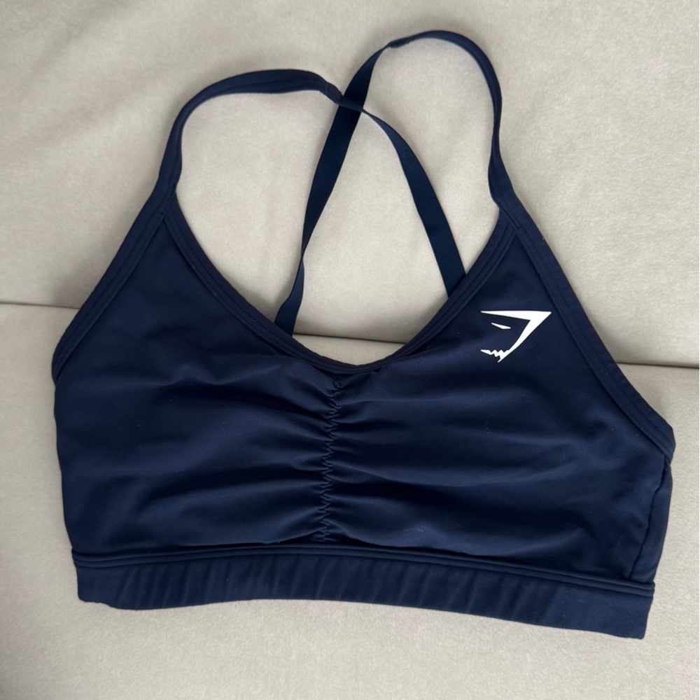 Gymshark Ruched V Neck Navy Sports Bra